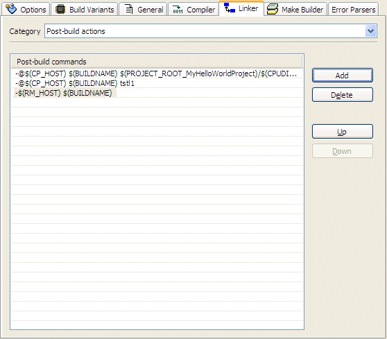 Linker Tab: Post-build actions