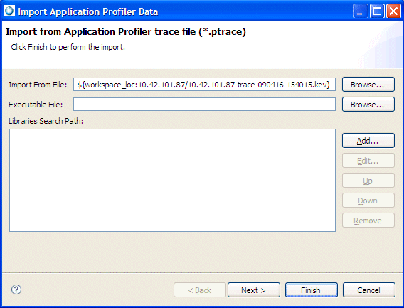 Importing part of a kernel trace: selecting an executable