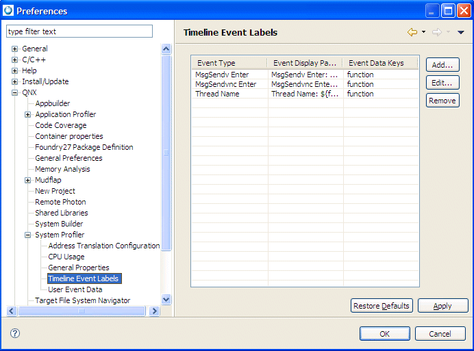 System Profiler Timeline view preferences