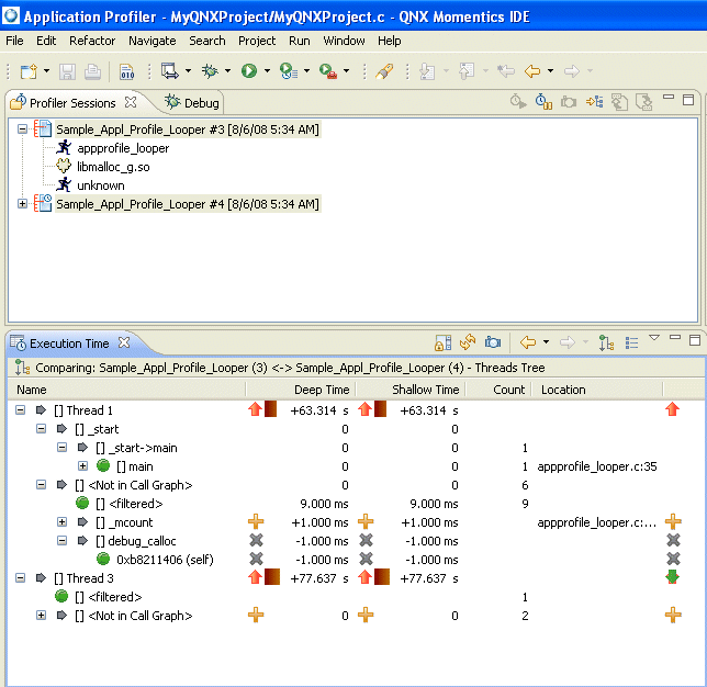 Comparing two profiler sessions