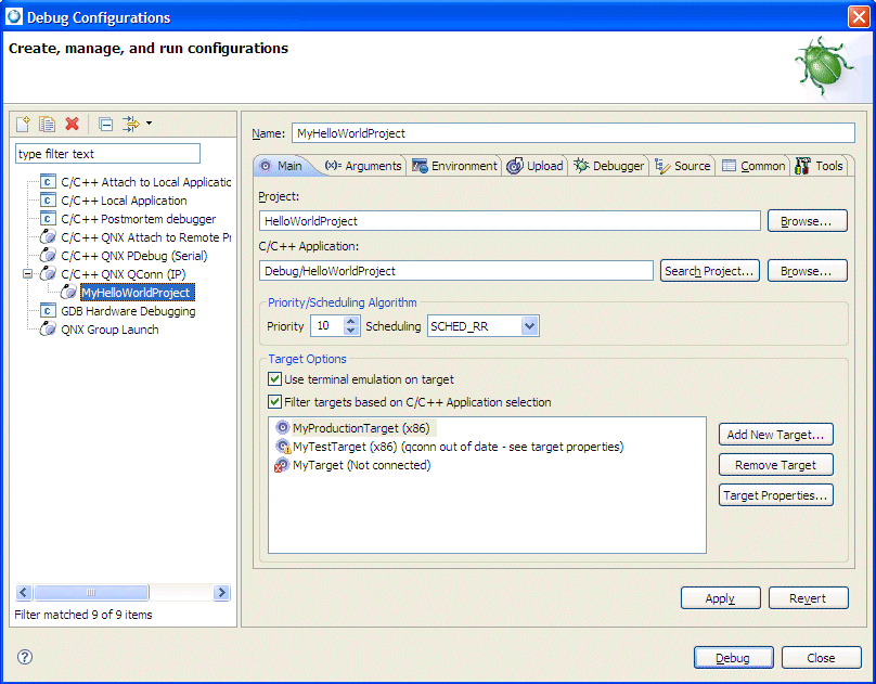 Debug launch configurations