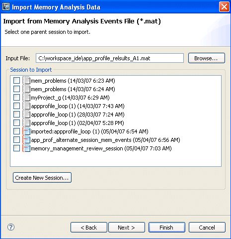 Importing Memory Analysis Data wizard