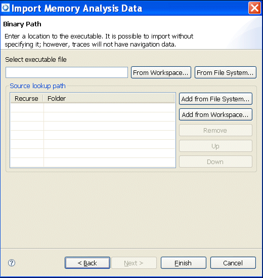 Importing Memory Analysis Data wizard