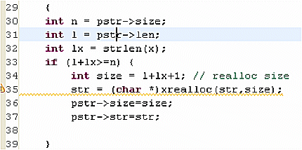 realloc call with a bad increment