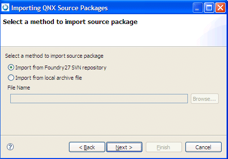 Select the method used to import the source package