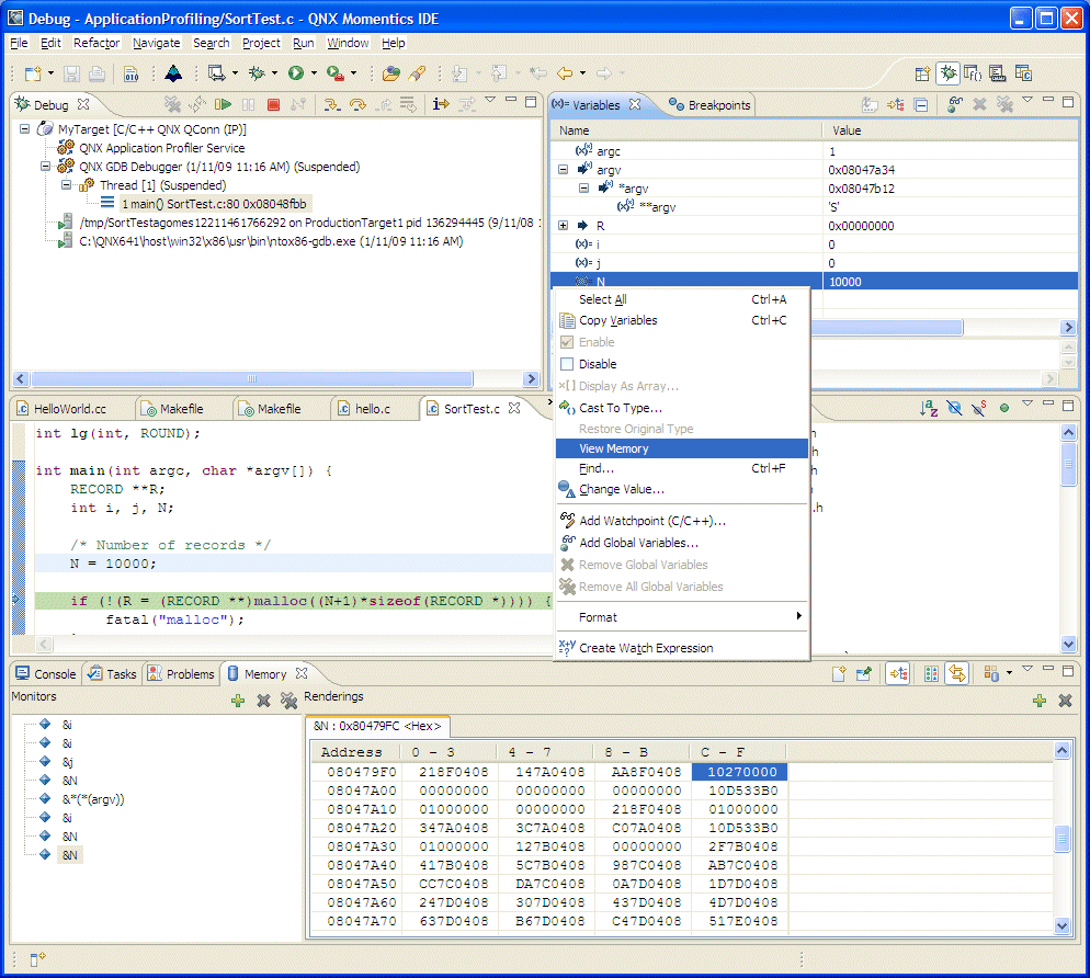 Viewing variables in memory