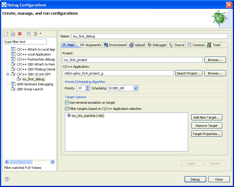 Debug launch configuration